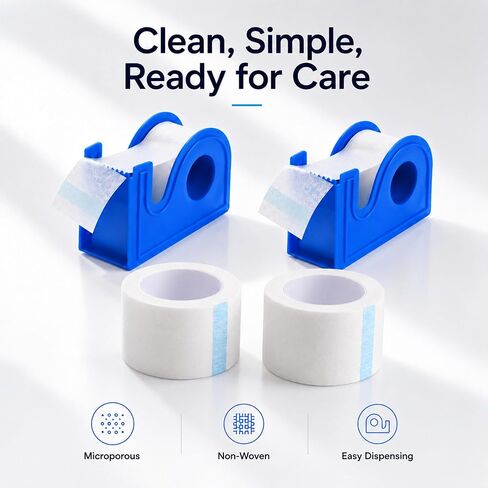 2 Rolls Medical Paper Tape with Dispenser, 1 Inch x 10 Yards,Microporous Surgical Paper Tape for Skin, Dressings, Wound First Aid Tape(White) in Saudi Arabia