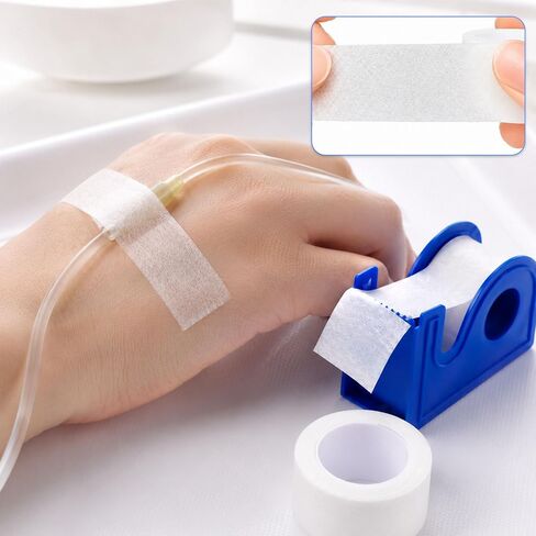 2 Rolls Medical Paper Tape with Dispenser, 1 Inch x 10 Yards,Microporous Surgical Paper Tape for Skin, Dressings, Wound First Aid Tape(White) in Saudi Arabia