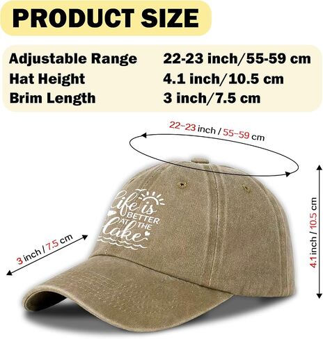 Funny Pure White Printed Hat Life is Better at The Lake Cotton Adjustable Baseball Cap Vintage Distressed Washed Khaki Baseball Hat Great Birthday Gift for Women Men Dad Mom Sister Friend in Saudi Arabia