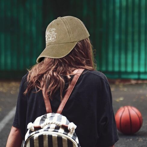 Funny Pure White Printed Hat Life is Better at The Lake Cotton Adjustable Baseball Cap Vintage Distressed Washed Khaki Baseball Hat Great Birthday Gift for Women Men Dad Mom Sister Friend in Saudi Arabia