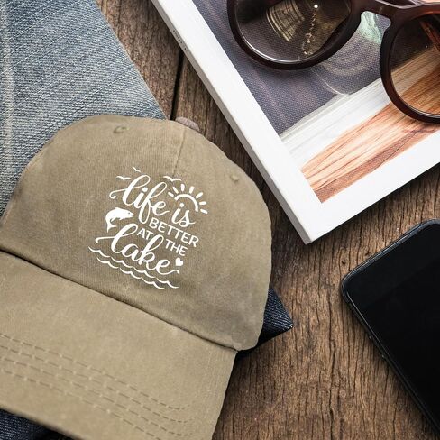 Funny Pure White Printed Hat Life is Better at The Lake Cotton Adjustable Baseball Cap Vintage Distressed Washed Khaki Baseball Hat Great Birthday Gift for Women Men Dad Mom Sister Friend in Saudi Arabia