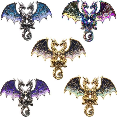 5pcs Ucubwfu Set of Punk Double-Headed Dragon Brooches, Rhinestone-Studded Alloy Dragon Brooches, Pterosaur-Themed pins Suitable for Men and Women in Saudi Arabia