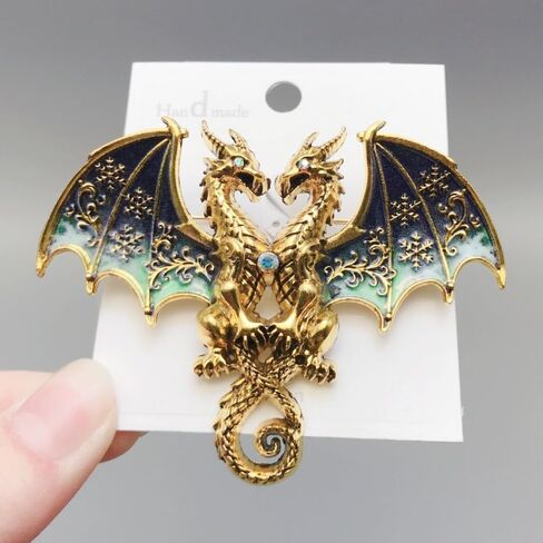 5pcs Ucubwfu Set of Punk Double-Headed Dragon Brooches, Rhinestone-Studded Alloy Dragon Brooches, Pterosaur-Themed pins Suitable for Men and Women in Saudi Arabia