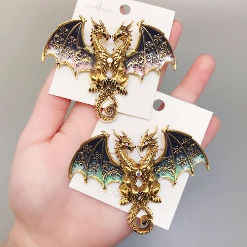 5pcs Ucubwfu Set of Punk Double-Headed Dragon Brooches, Rhinestone-Studded Alloy Dragon Brooches, Pterosaur-Themed pins Suitable for Men and Women in Saudi Arabia
