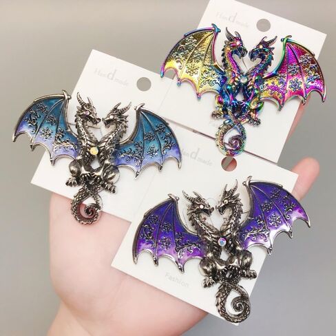 5pcs Ucubwfu Set of Punk Double-Headed Dragon Brooches, Rhinestone-Studded Alloy Dragon Brooches, Pterosaur-Themed pins Suitable for Men and Women in Saudi Arabia