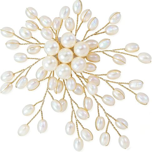 Firework Pearl Brooches for Women, Large Pearl Striking Flower Lapel Brooch Pin, Vintage Statement Clustered Pearls Brooches for Wedding Dress Costume Scarf Party - 1pc, White in Saudi Arabia