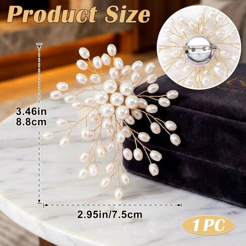Firework Pearl Brooches for Women, Large Pearl Striking Flower Lapel Brooch Pin, Vintage Statement Clustered Pearls Brooches for Wedding Dress Costume Scarf Party - 1pc, White in Saudi Arabia
