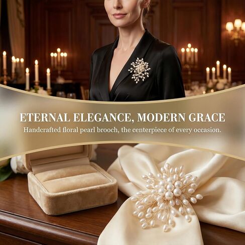 Firework Pearl Brooches for Women, Large Pearl Striking Flower Lapel Brooch Pin, Vintage Statement Clustered Pearls Brooches for Wedding Dress Costume Scarf Party - 1pc, White in Saudi Arabia