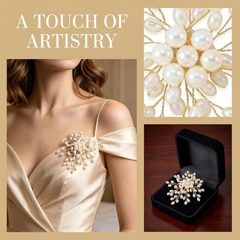 Firework Pearl Brooches for Women, Large Pearl Striking Flower Lapel Brooch Pin, Vintage Statement Clustered Pearls Brooches for Wedding Dress Costume Scarf Party - 1pc, White in Saudi Arabia