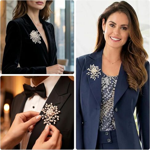 Firework Pearl Brooches for Women, Large Pearl Striking Flower Lapel Brooch Pin, Vintage Statement Clustered Pearls Brooches for Wedding Dress Costume Scarf Party - 1pc, White in Saudi Arabia