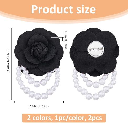 SUPERFINDINGS 2PCS Camellia Flower Brooch Pin with Pearl Chain for Women Floral Vintage Collar Brooch Clip Wedding Brooches in Kuwait