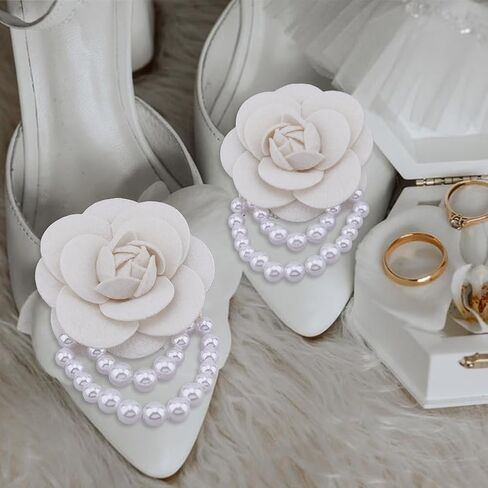 SUPERFINDINGS 2PCS Camellia Flower Brooch Pin with Pearl Chain for Women Floral Vintage Collar Brooch Clip Wedding Brooches in Kuwait