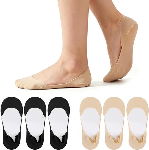 Amaxiu 6 Pairs No Show Socks for Flats Heel, Women Invisible Ballet Sock Ultra Low Cut Invisible Liner Socks Non-Slip Cotton Nylon Blend for Ballet Flats Loafers Pumps Size 4-10 in Kuwait