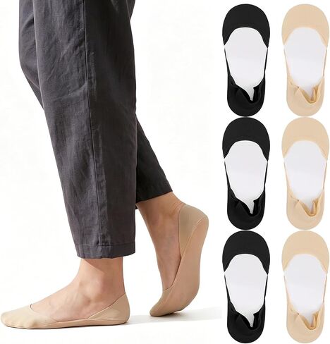 Amaxiu 6 Pairs No Show Socks for Flats Heel, Women Invisible Ballet Sock Ultra Low Cut Invisible Liner Socks Non-Slip Cotton Nylon Blend for Ballet Flats Loafers Pumps Size 4-10 in Kuwait