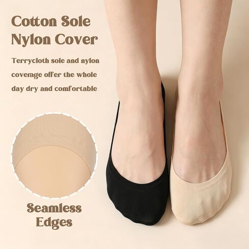 Amaxiu 6 Pairs No Show Socks for Flats Heel, Women Invisible Ballet Sock Ultra Low Cut Invisible Liner Socks Non-Slip Cotton Nylon Blend for Ballet Flats Loafers Pumps Size 4-10 in Kuwait