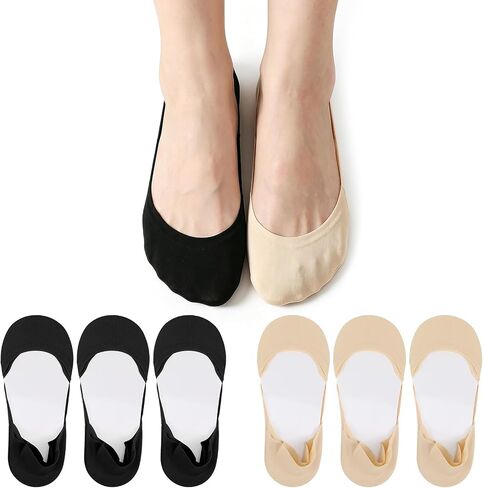 Amaxiu 6 Pairs No Show Socks for Flats Heel, Women Invisible Ballet Sock Ultra Low Cut Invisible Liner Socks Non-Slip Cotton Nylon Blend for Ballet Flats Loafers Pumps Size 4-10 in Kuwait