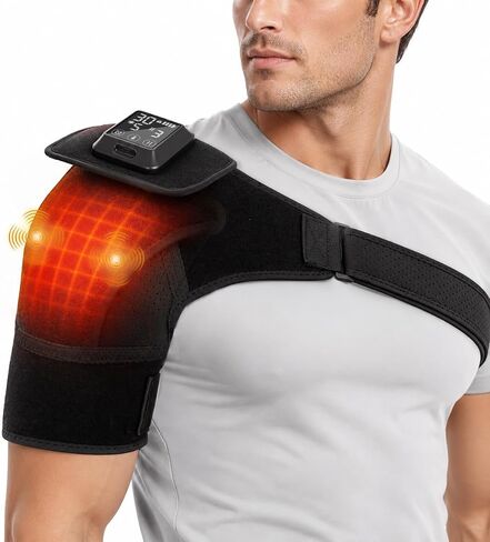 Cordless Shoulder Heating Pad with Vibration Massage, 4000mAh Rechargeable Shoulder Brace with 6 Heat 6 Vibration Modes 6 Timers, Adjustable Heat Wrap for Shoulder Rotator Cuff in Saudi Arabia