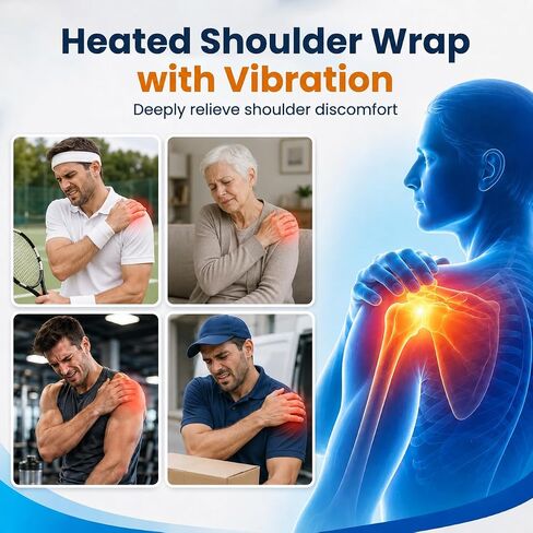 Cordless Shoulder Heating Pad with Vibration Massage, 4000mAh Rechargeable Shoulder Brace with 6 Heat 6 Vibration Modes 6 Timers, Adjustable Heat Wrap for Shoulder Rotator Cuff in Saudi Arabia