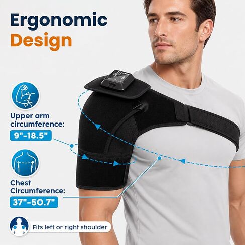 Cordless Shoulder Heating Pad with Vibration Massage, 4000mAh Rechargeable Shoulder Brace with 6 Heat 6 Vibration Modes 6 Timers, Adjustable Heat Wrap for Shoulder Rotator Cuff in Saudi Arabia