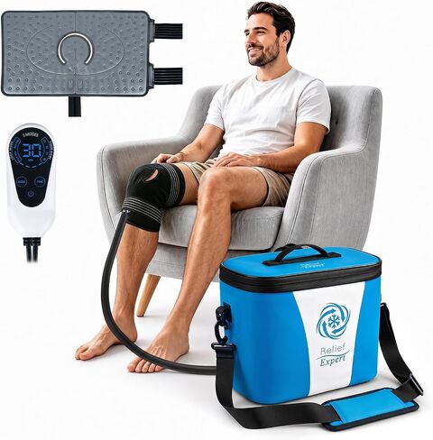 Ice Machine for Knee After Surgery, Extra Large Wrap & Flippable Kneecap Pad, 18QT Cooler, 12H Cooling, Programmable Timer, Leak-Resistant Sealing & Steady Cold Compression for Knee Replacement Care in Saudi Arabia