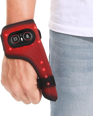 Cordless Wrist Heating Pad Massager, Red Light Heated Wrist Wrap, 3 Vibration and Heat Settings, Thumb Heating pad for Arthritis, Carpal Tunnel Relief in Saudi Arabia