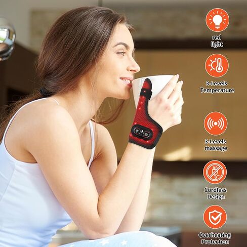 Cordless Wrist Heating Pad Massager, Red Light Heated Wrist Wrap, 3 Vibration and Heat Settings, Thumb Heating pad for Arthritis, Carpal Tunnel Relief in Saudi Arabia