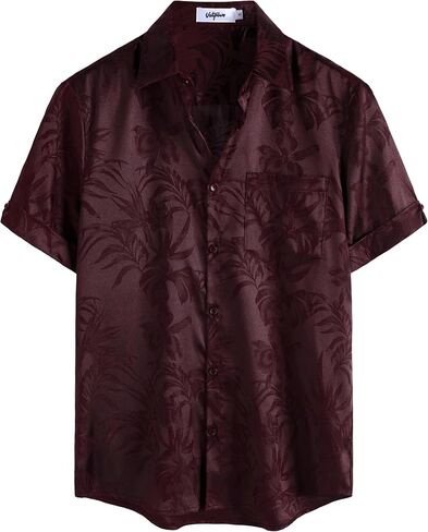 VATPAVE Mens Summer Jacquard Regular Fit Shirts Casual Button Down Short Sleeve Beach Tops with Pocket in Kuwait