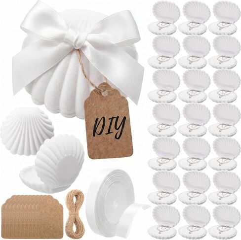 Nosiny 24 Sets Seashell Velvet Ring Boxes, Beach Wedding Favors for Guests, Bridesmaid Proposal Gifts with Ribbon & Tags, Bulk Bridal Shower Party Favors, Seaside Travel Jewelry Holder for Women in Kuwait