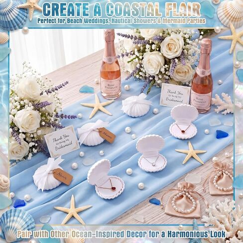 Nosiny 24 Sets Seashell Velvet Ring Boxes, Beach Wedding Favors for Guests, Bridesmaid Proposal Gifts with Ribbon & Tags, Bulk Bridal Shower Party Favors, Seaside Travel Jewelry Holder for Women in Kuwait