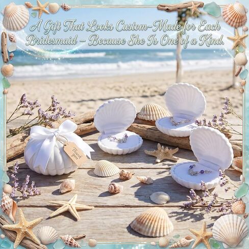 Nosiny 24 Sets Seashell Velvet Ring Boxes, Beach Wedding Favors for Guests, Bridesmaid Proposal Gifts with Ribbon & Tags, Bulk Bridal Shower Party Favors, Seaside Travel Jewelry Holder for Women in Kuwait