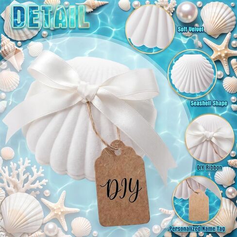 Nosiny 24 Sets Seashell Velvet Ring Boxes, Beach Wedding Favors for Guests, Bridesmaid Proposal Gifts with Ribbon & Tags, Bulk Bridal Shower Party Favors, Seaside Travel Jewelry Holder for Women in Kuwait