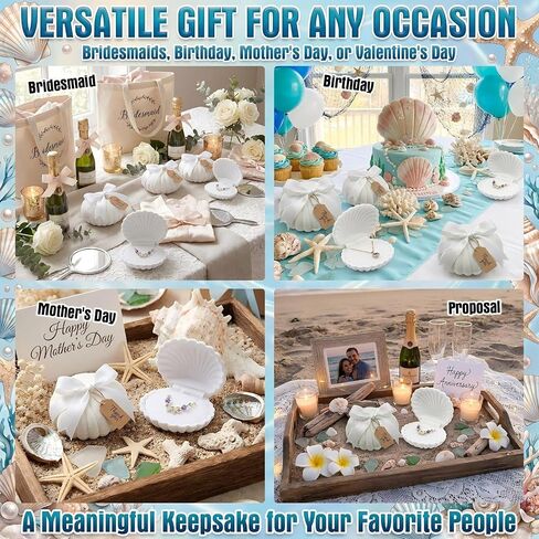 Nosiny 24 Sets Seashell Velvet Ring Boxes, Beach Wedding Favors for Guests, Bridesmaid Proposal Gifts with Ribbon & Tags, Bulk Bridal Shower Party Favors, Seaside Travel Jewelry Holder for Women in Kuwait