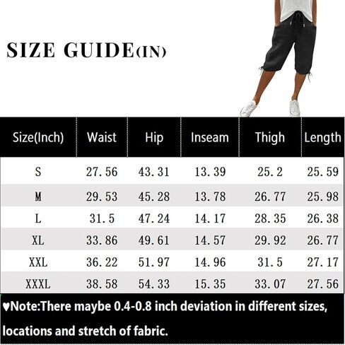 Bermuda Shorts for Women Knee Length Cotton Linen Elastic Waist Drawstring Shorts Summer Capris Pants in Saudi Arabia