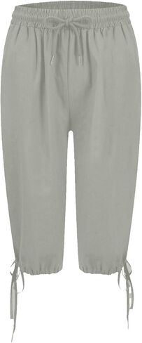 Bermuda Shorts for Women Knee Length Cotton Linen Elastic Waist Drawstring Shorts Summer Capris Pants in Saudi Arabia