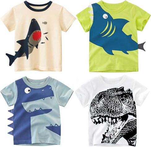 NautySaurs 4-Pack Toddler Boys Dinosaur Shark Excavator Truck T-Shirts Graphic Short Sleeve Tees in Saudi Arabia