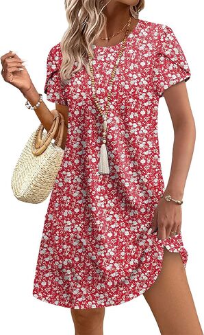 OFEEFAN Womens Summer Dresses 2026 Tulip Petal Short Sleeve Crew Neck Casual Dresses with Pockets S-3XL in Kuwait