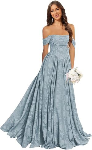 Off Shoulder Bridesmaid Dresses for Women Cowl Neck A Line Floral Chiffon Formal Dress in Saudi Arabia
