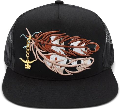 The Rancher Hat Co. Cowboys & Indians Western Trucker Hat - Flat Bill Snapback Cowboy Cap with Cow Print Design, High Profile Adjustable Mesh Back Hat for Men & Women in Saudi Arabia