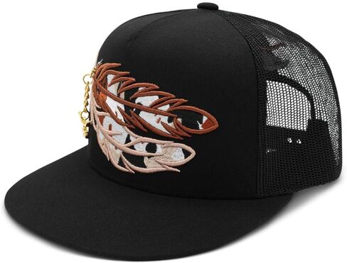 The Rancher Hat Co. Cowboys & Indians Western Trucker Hat - Flat Bill Snapback Cowboy Cap with Cow Print Design, High Profile Adjustable Mesh Back Hat for Men & Women in Saudi Arabia
