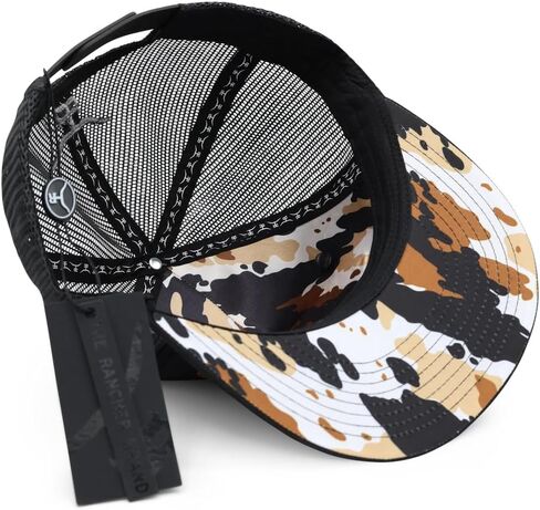 The Rancher Hat Co. Cowboys & Indians Western Trucker Hat - Flat Bill Snapback Cowboy Cap with Cow Print Design, High Profile Adjustable Mesh Back Hat for Men & Women in Saudi Arabia