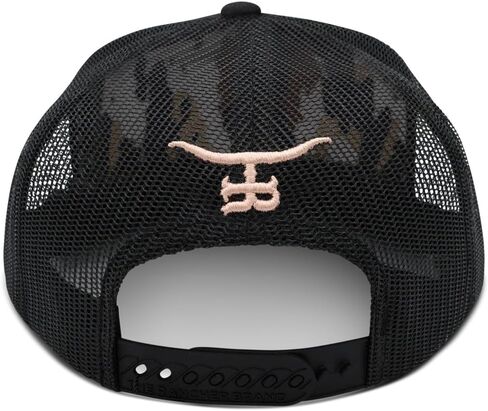 The Rancher Hat Co. Cowboys & Indians Western Trucker Hat - Flat Bill Snapback Cowboy Cap with Cow Print Design, High Profile Adjustable Mesh Back Hat for Men & Women in Saudi Arabia