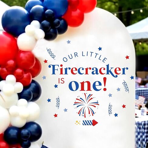 Little Firecracker is one Wall Decal Sign- American Day Baby Shower Backdrop Stickers, Balloon Arch Backdrop Decals, July 4th National Day Party Decorations, Baby First Birthday Patriotic Wall Decors in Kuwait