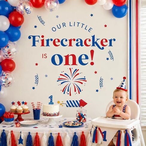 Little Firecracker is one Wall Decal Sign- American Day Baby Shower Backdrop Stickers, Balloon Arch Backdrop Decals, July 4th National Day Party Decorations, Baby First Birthday Patriotic Wall Decors in Kuwait