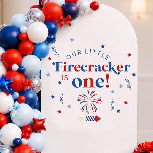 Little Firecracker is one Wall Decal Sign- American Day Baby Shower Backdrop Stickers, Balloon Arch Backdrop Decals, July 4th National Day Party Decorations, Baby First Birthday Patriotic Wall Decors in Kuwait