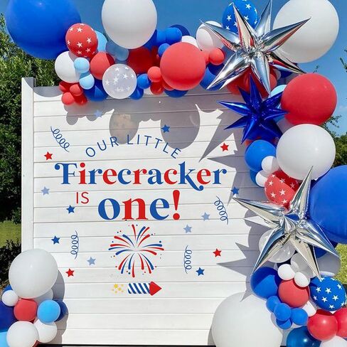 Little Firecracker is one Wall Decal Sign- American Day Baby Shower Backdrop Stickers, Balloon Arch Backdrop Decals, July 4th National Day Party Decorations, Baby First Birthday Patriotic Wall Decors in Kuwait