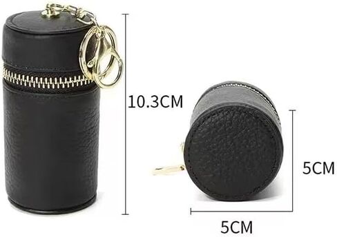 1 PCS Genuine Leather Cylinder Keychain for Women, Black Mini Lipstick Pouch & Car Key Holder, Fashionable Small Wallet for Coins, Chic Purse Accessory Gift in Saudi Arabia