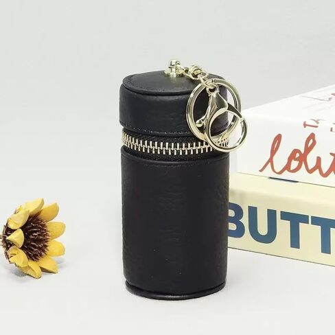 1 PCS Genuine Leather Cylinder Keychain for Women, Black Mini Lipstick Pouch & Car Key Holder, Fashionable Small Wallet for Coins, Chic Purse Accessory Gift in Saudi Arabia