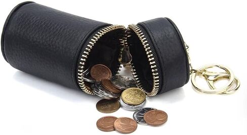 1 PCS Genuine Leather Cylinder Keychain for Women, Black Mini Lipstick Pouch & Car Key Holder, Fashionable Small Wallet for Coins, Chic Purse Accessory Gift in Saudi Arabia
