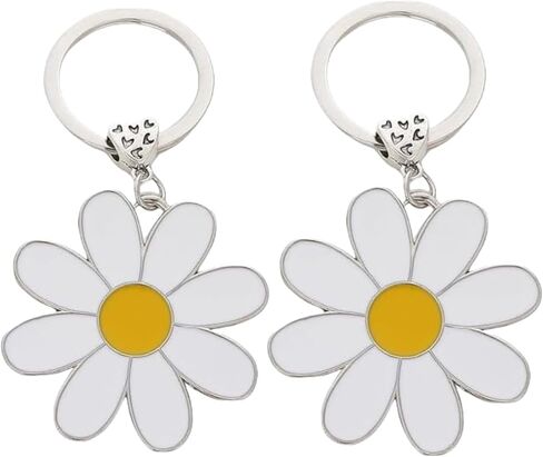 2Pcs Cute Daisy Keychain Bag Charm Floral Charm for Purse Keys Metal Keyring Gift for Women Flower Lovers Accessories Women's Keyrings and Keychains in Saudi Arabia