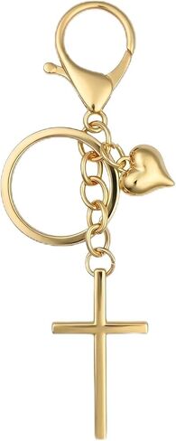 Dainty Cross Keychain with Heart or Star Charm, Minimalist Christian Gift for Women, Elegant Purse Bag Charm in Saudi Arabia